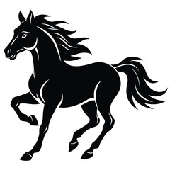 horse running silhouette black and white dynamic