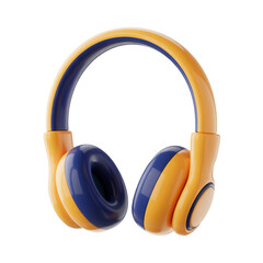 Headphones Icon Design Orange and Blue Shiny Glossy Style on Transparent Background