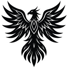 phoenix mythical bird black and white detailed