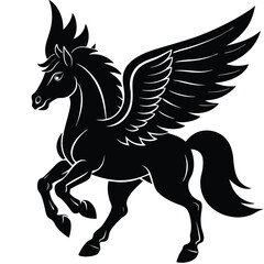 pegasus winged horse black and white stylized