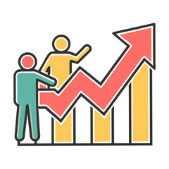 People standing on a building  a graph rising Uptrend chart Vector