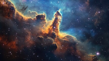 Obraz premium A mystical nebula forming the shape of an ancient cosmic deity.