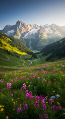 Mountain landscape with meadow and trail
