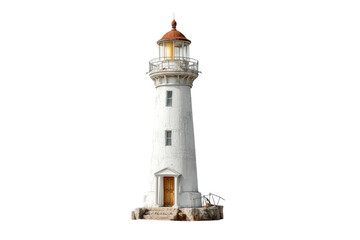 PNG White lighthouse on rocky base with rusty roof