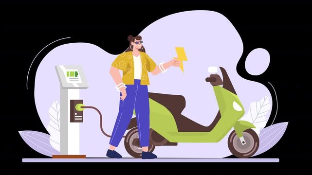2D Electric Bike Charging Station Looping Animation Scene