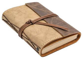 Compact field journal with leather wrap Isolated on a transparent background.