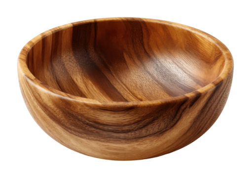 Natural wooden bowl on kitchen rustic charm minimalist style isolated on transparent background