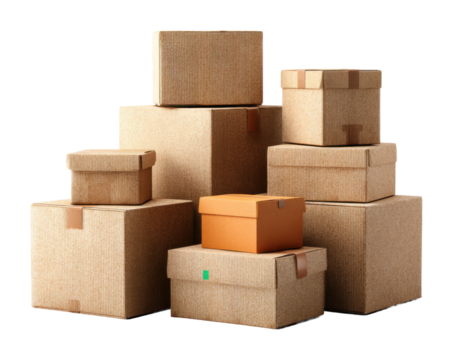 Delivery packaging showcase warehouse product shipping essentials isolated on transparent background