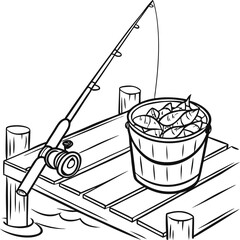 Isolated sport fishing rod and reel vector illustration