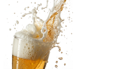 Glass of Refreshing Beer with Splashes and Foam in Motion Isolated on transparent Background