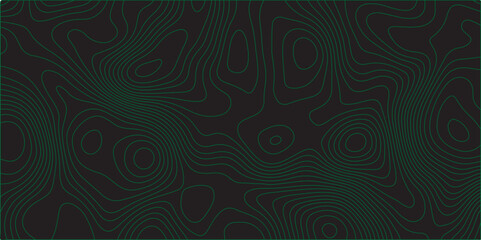 Generate a seamless, abstract topographic pattern on a dark background. The design should feature thin, vibrant green contour lines that flow organically,creating a subtle sense of depth and elevation