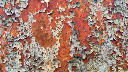 Rust and peeling paint texture on metal surface. Abstract industrial background, perfect for design projects, posters, and graphic overlays.