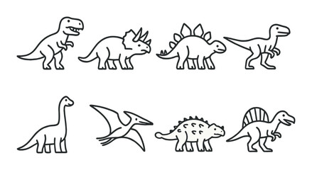Dinosaur icon set. prehistoric creatures silhouette: t-rex, triceratops, stegosaurus vector icons.
