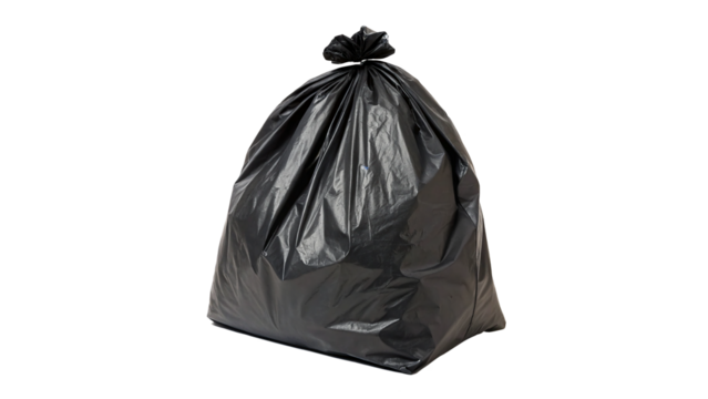 Black Plastic Garbage Bag Tied At The Top on transparent background