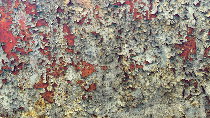 Rust and peeling paint texture on metal surface. Abstract industrial background, perfect for design projects, posters, and graphic overlays.