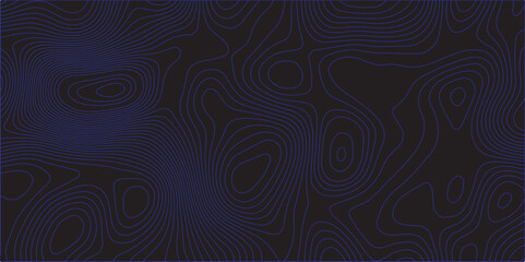 Fototapeta premium Astract topographic pattern on a deep navy blue or dark charcoal background. The design should feature thin, flowing contour lines in a lighter shade of dark blue or deep indigo, 