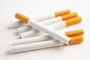 Cigarette on US dollar banknotes, cost, trading, marketing and production, No smoking, import export.