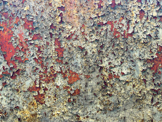 Rust and peeling paint texture on metal surface. Abstract industrial background, perfect for design projects, posters, and graphic overlays.