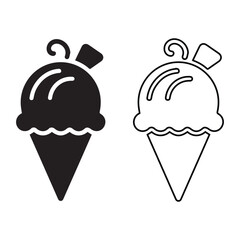 Ice cream black and white flat vector icon design. Ice cream symbol and clip art