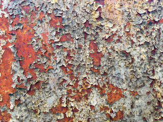 Rust and peeling paint texture on metal surface. Abstract industrial background, perfect for design projects, posters, and graphic overlays.