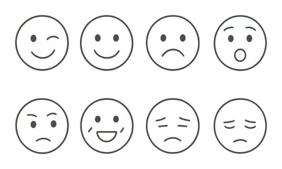 Fototapeta premium Emoji face set. emotion expression silhouette emojis: wink, smile, sad, surprised vector icons.
