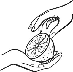 Hand-drawn vector illustration of a cute Easter bunny with lemons and oranges