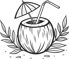 Vector illustration of a hot coffee and tea drink with a coconut cocktail