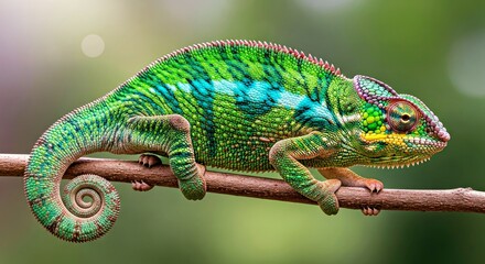 Obraz premium Vibrant Panther Chameleon Portrait Natural Habitat Camouflage Reptile