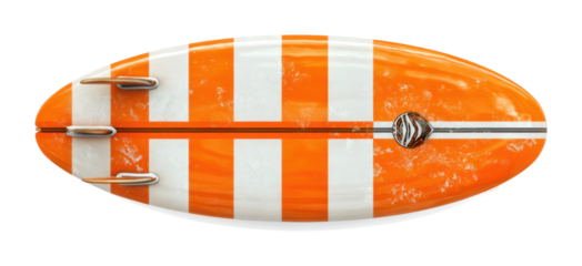 Surfing adventure with vibrant orange surfboard ocean beach sports bright atmosphere isolated on transparent background