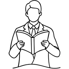 Line Art Illustration of a Businessman Reading a Book for Educational Content, Website Graphics, Professional Blogs, and Learning Resources  