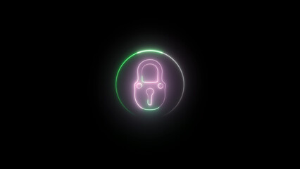 Neon Pink and Green Lock Icon on Black Background