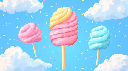 Carnival snack icon featuring cotton candy, illustrated in a fun and festive vector style.

