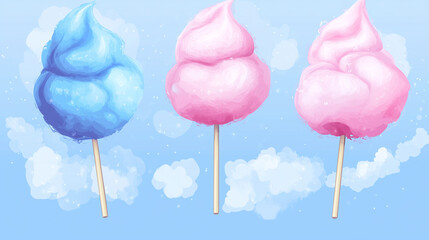 Flat vector image of cotton candy, representing a sweet treat at fairs and festivals.

