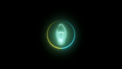 Glowing Neon Light Bulb Icon with Circular Border on a Black Background for Creative Projects