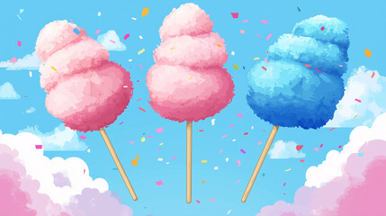 Colorful cotton candy icon in vector style, perfect for carnival or festival food themes.

