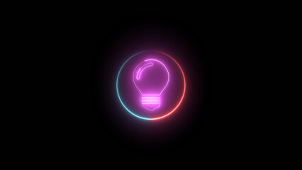 Neon Light Bulb Icon on Black Background