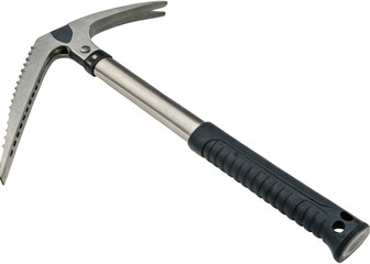 Ice axe for climbing, steel head with rubber grip Isolated on a transparent background.