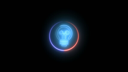 Neon Light Bulb Icon on Black Background