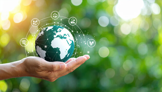 Hand Holding Globe with Greenery Symbolizing Environmental Awareness