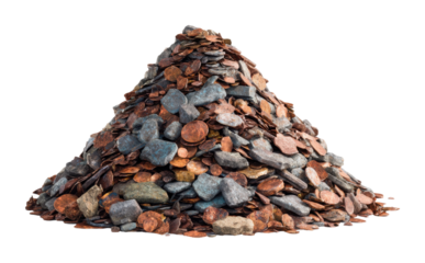 Coin pile accumulation financial sector environment view wealth concept isolated on transparent background