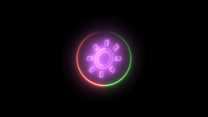 Neon Glowing Circle with Rectangular Shapes Inside Divided by Red and Green on Black Background