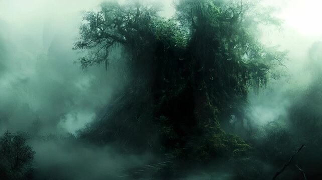 Enigmatic Tree in Foggy Forest