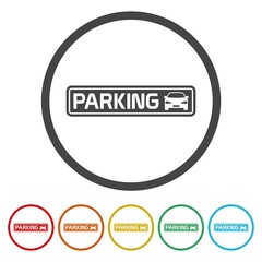 Car parking sign icon. Set icons in color circle buttons