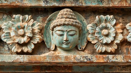 Ancient Buddha Carving with Floral Detail