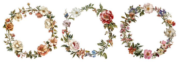 PNG Vintage floral wreaths illustration, element set on transparent background