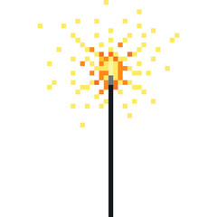 Pixel Art Sparkler Firework Illustration. Fireworks pixel art style 