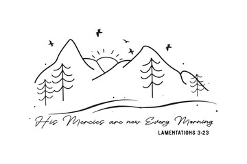 His Mercies Are New Every Morning – Christian Landscape with Bible Verse SVG Design