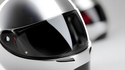 Obraz premium Futuristic motorcycle helmet with chrome accents and reflections