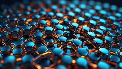 Fototapeta premium Reflective Hex Grid in Imperfect Micro Structure, Close up Science Background