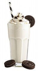 Creamy cookies and cream milkshake topped with chocolate and oreos isolated on transparent background for beverage designs, Transparent background PNG